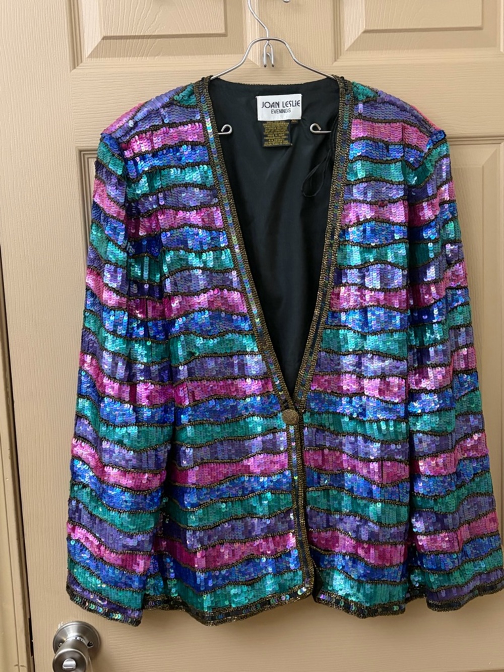 80s Vintage Jan Leslie Multicolor Sequin Striped Evening Blazer